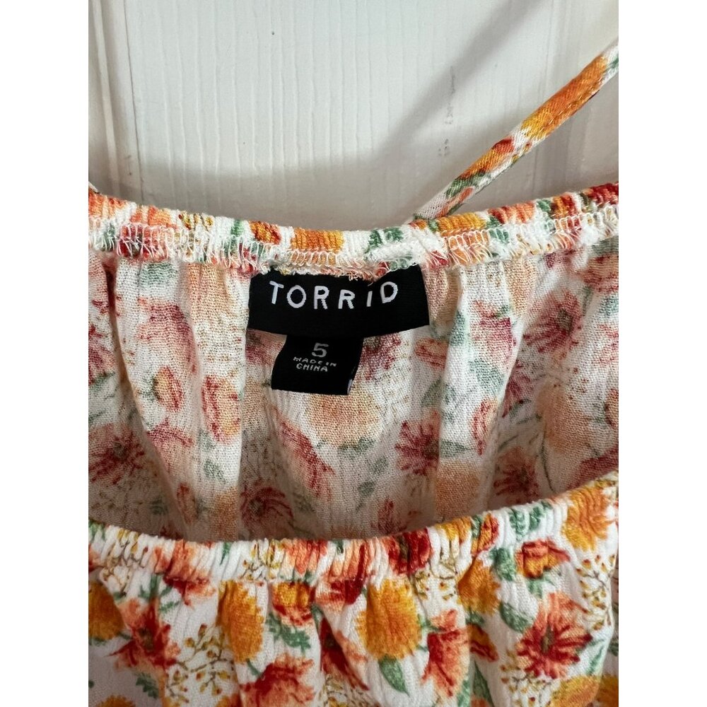 Torrid Orange Mini Floral Square Top Blouse Flowy Boho Coastal Fall 5 5X - Picture 4 of 8